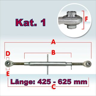 Oberlenker Kat. 1 , Länge 425-625 mm , M27x3, (Hülsenlänge 320 mm)
